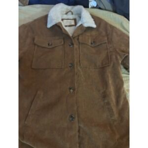 Ashley Sherpa Lined Corduroy Jacket Womens Small Brown Utility Button Front Coat
